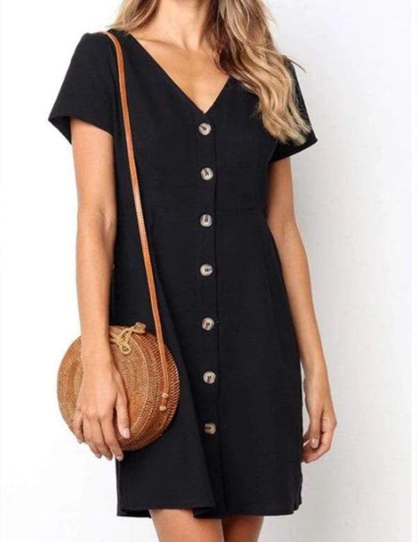 Daily Plain  V Collar Loose Shift Dress