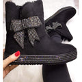 Crystal Ribbon Bow Boots Black
