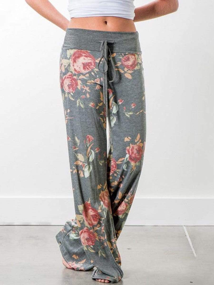 Hot Western Casual Personality High-Rise Wide-Leg Long Floral Print Pants