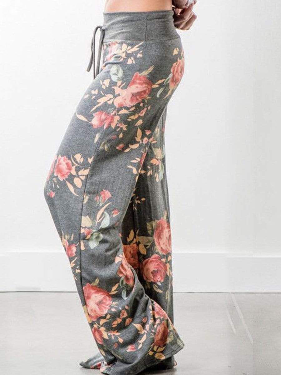 Hot Western Casual Personality High-Rise Wide-Leg Long Floral Print Pants
